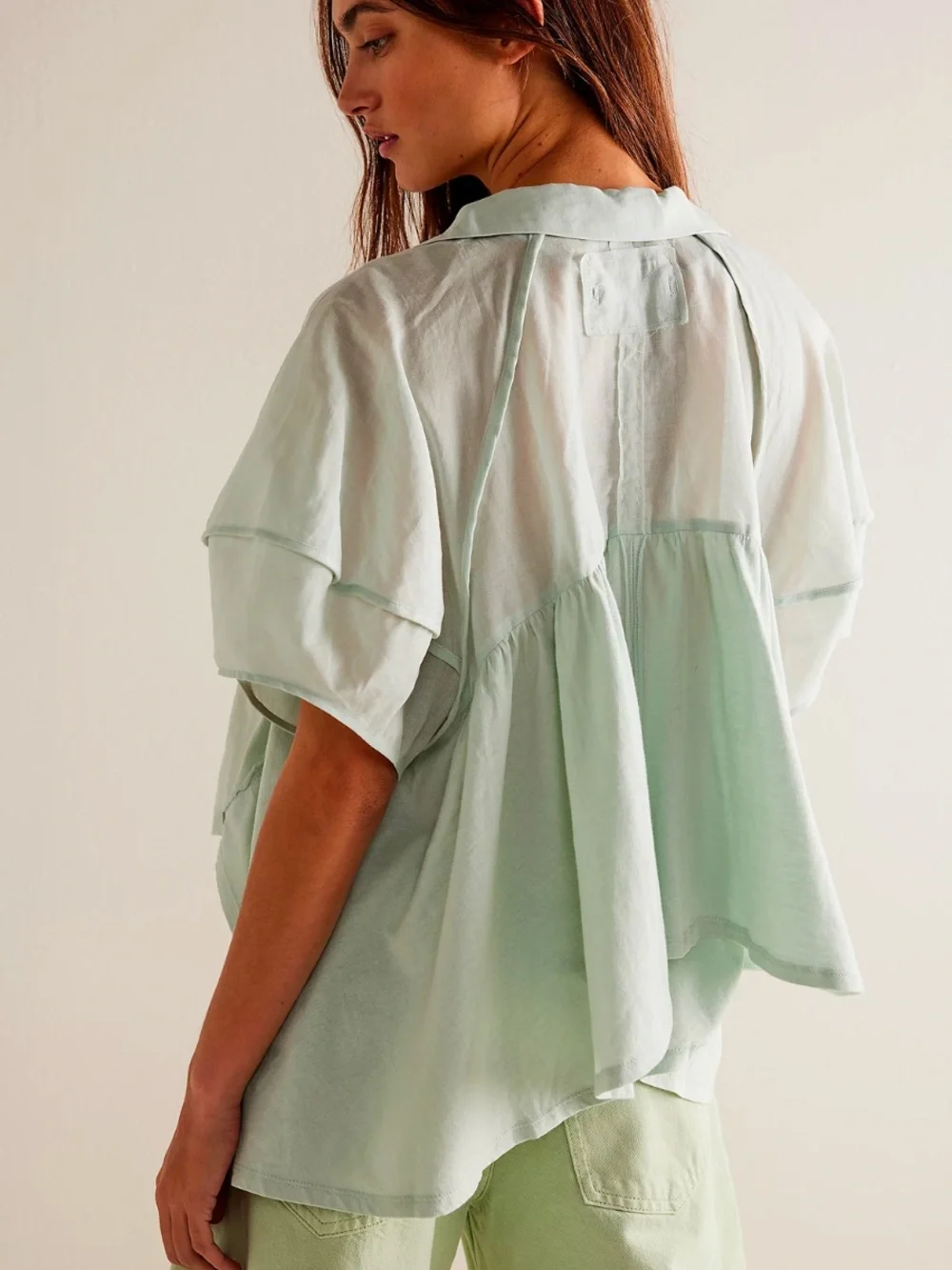 NWOT Free People Light Green V-Neck Puff Sleeve Women's Top S